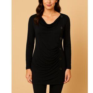 Misia Black Cowl Neck Buttoned Long Sleeve Top Size Large